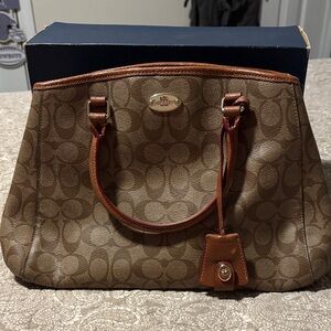 Coach Tan and Brown Signature Shoulder Bag